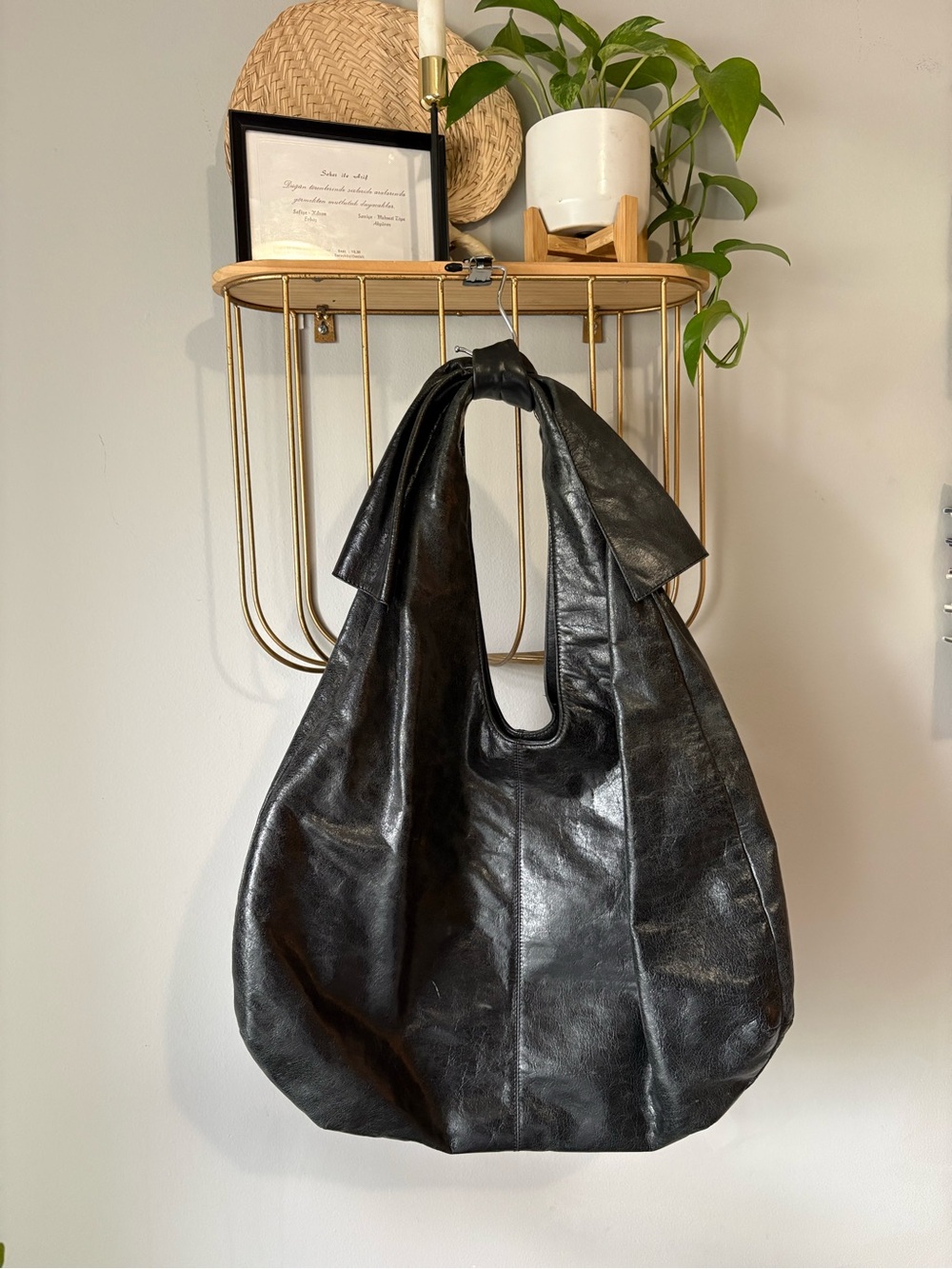 HOBO Black Knot-Top Leather Hobo Bag